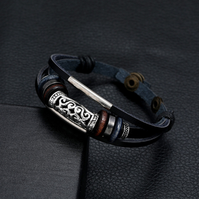New Woven Men's Leather Bracelet Personalized Design Korean Style Student Simple Retro Trendy Wristband Internet Cele...