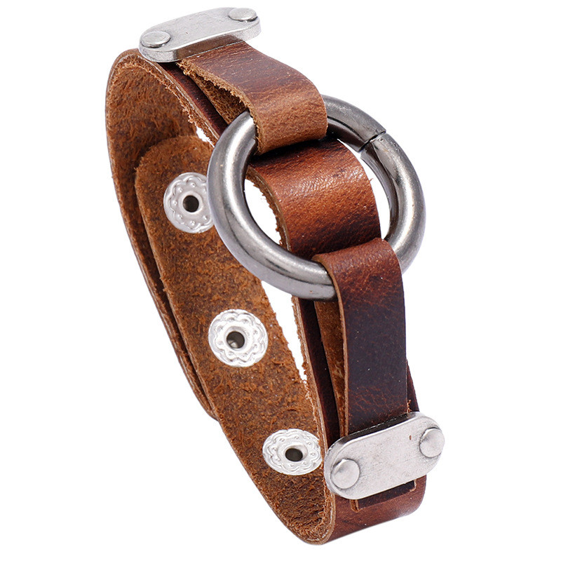 2021 New Creative Personality Men's Leather Bracelet European and American Trendy Accessories Simple Retro Circle Punk Bracelet