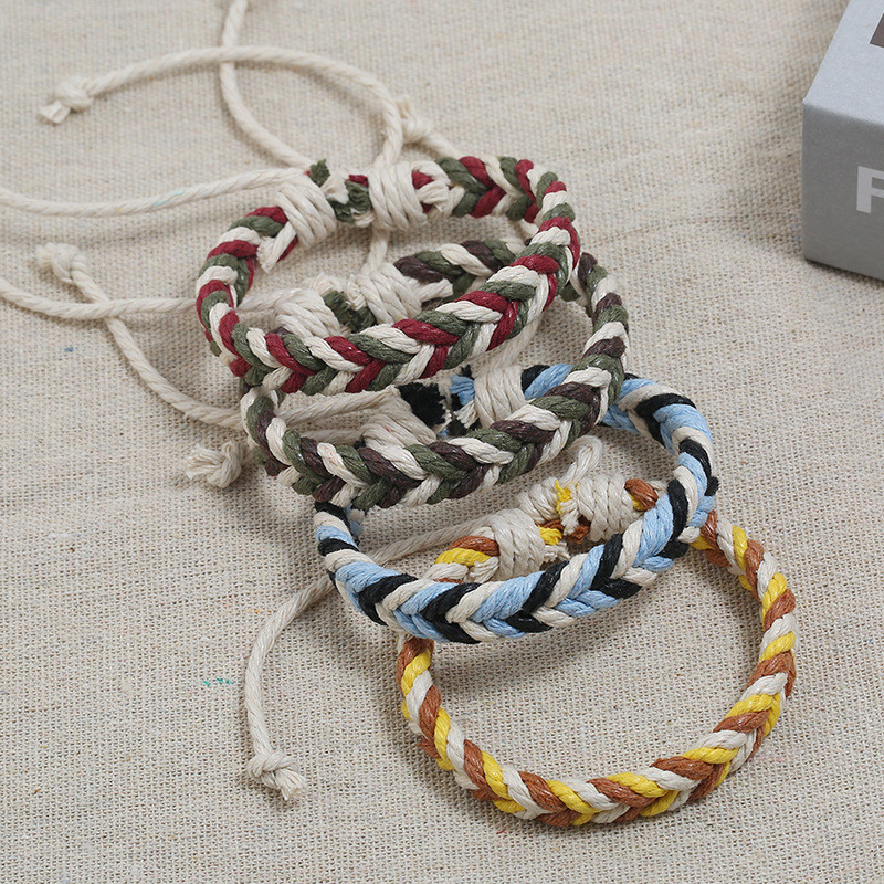 New Colorful Hemp Rope Couple Bracelets Ethnic Style Handmade Woven Bracelets Simple Korean Version Fresh Student Bracelets