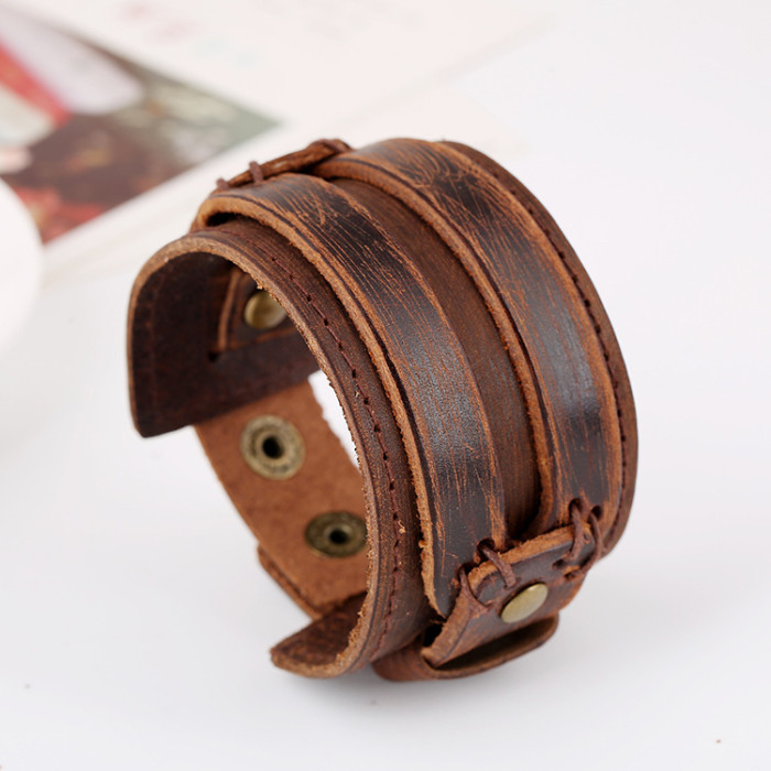 Hot-Selling Accessories Retro Punk Style Cowhide Bracelet Simple Multi-Layer Men's Jewelry Genuine Leather Bracelet