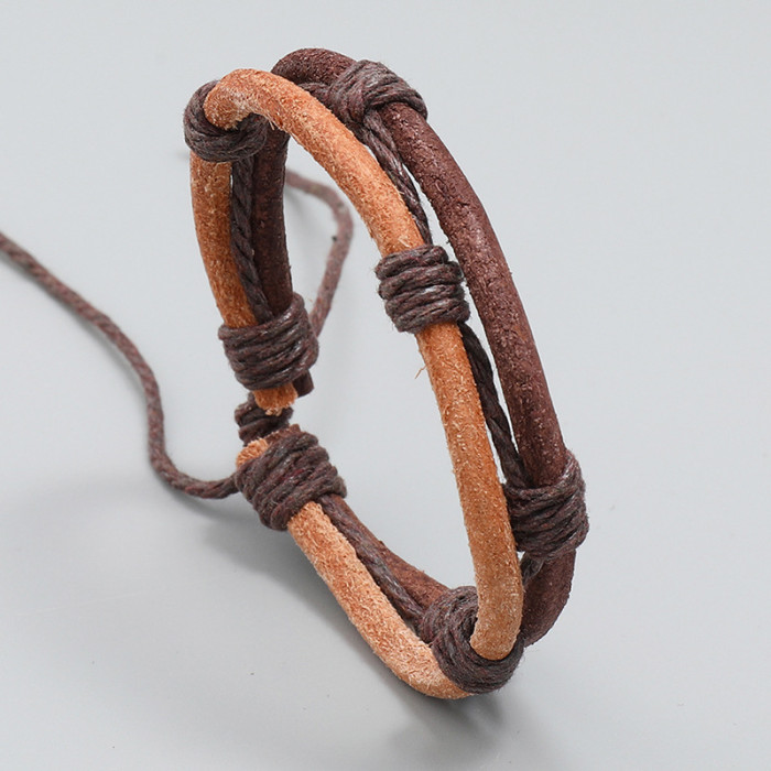 New Jewelry Simple Hand-Woven Vegetable-Tanned Leather Bracelet Trendy Retro Cowhide Bracelet Hand Rope