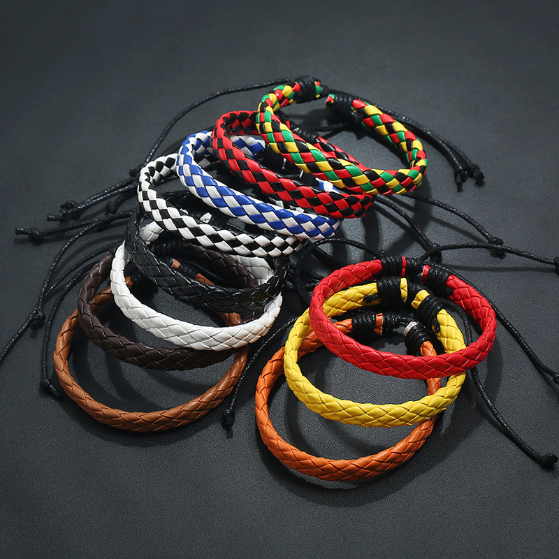 European and American Fashion Trendy Accessories Simple Adjustable Pull Leather Bracelet for Men and Women Internet Celebrity Style Woven Student Bracelet