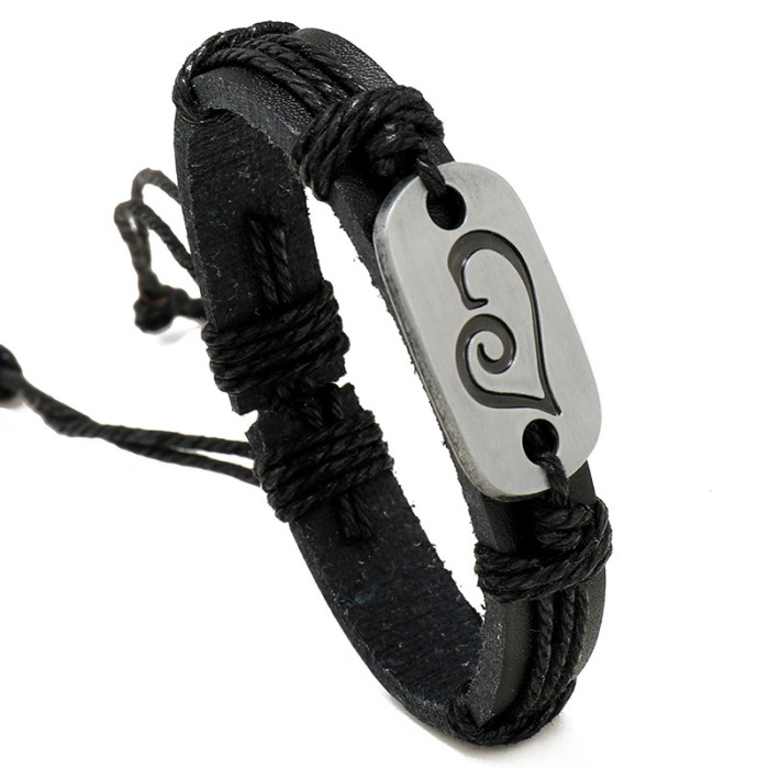 Trendy Jewelry Personalized Handmade Woven Black Leather Bracelet Simple Multiple Patterns Men's Bracelet Jewelry