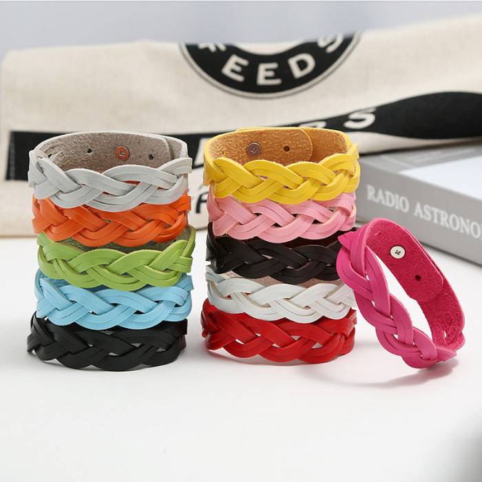 Punk Factory Direct Sale Korean Style Women's Woven Leather Bracelet Simple Versatile Colorful Student Bracelet Acces...