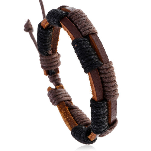 Cross-Border Men's Hand Accessories Simple Retro Woven Leather Bracelet Fashion Niche Design Student Jewelry Adjustable