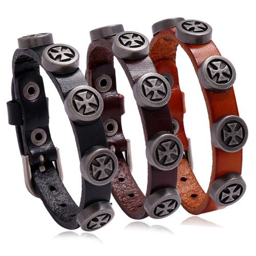 Cross-Border New Jewelry Foreign Jewelry Wholesale Vintage Men's Leather Bracelet Punk Style Adjustable Bracelet