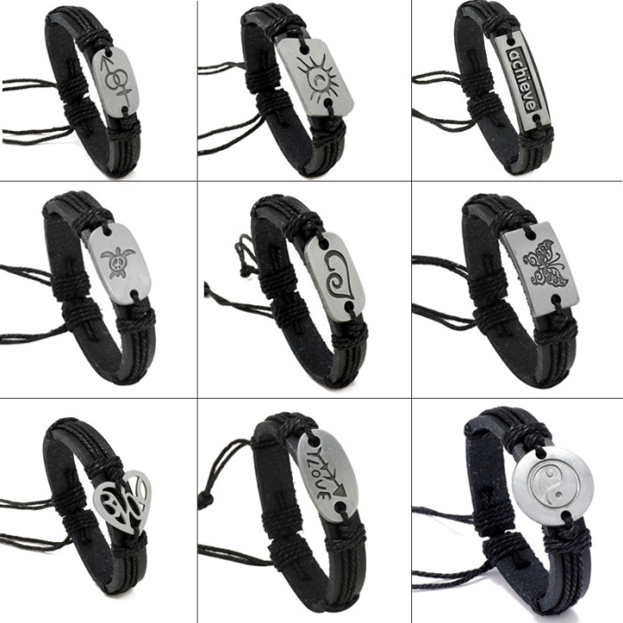 Trendy Jewelry Personalized Handmade Woven Black Leather Bracelet Simple Multiple Patterns Men's Bracelet Jewelry