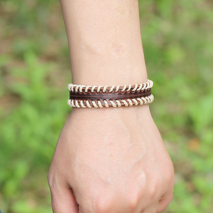 New Men's Accessories Handmade Stitching Vintage Leather Bracelet Adjustable Woven Wristband Accessories