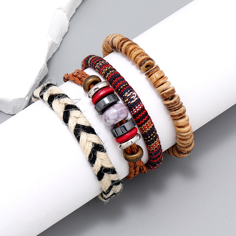 Cross-Border Hot-Selling Jewelry Simple Hand-Woven Artistic Retro Bracelet DIY 4-Piece Set Bohemian Style Bracelet