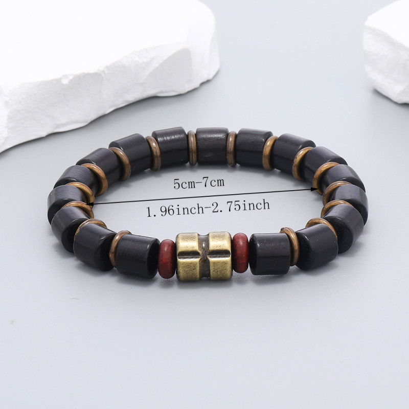 Cross-Border European and American Style Fashion Trend Versatile Men's Handmade Beaded Vintage Black Wooden Bead Bracelet Wholesale