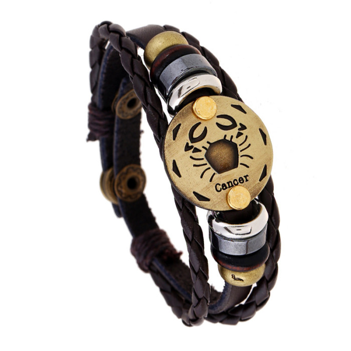 Jewelry Beaded 12 Zodiac Leather Bracelet Personalized Birthday Gift Adjustable Trendy Leather Wristband
