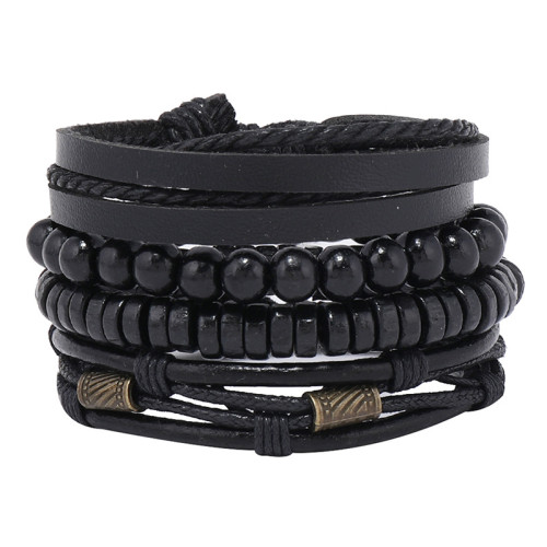 Cross-Border Hot-Selling Jewelry Creative Hand-Woven Multi-Layer Leather Bracelet Simple DIY 4-Piece Set Combination Vintage Bracelet