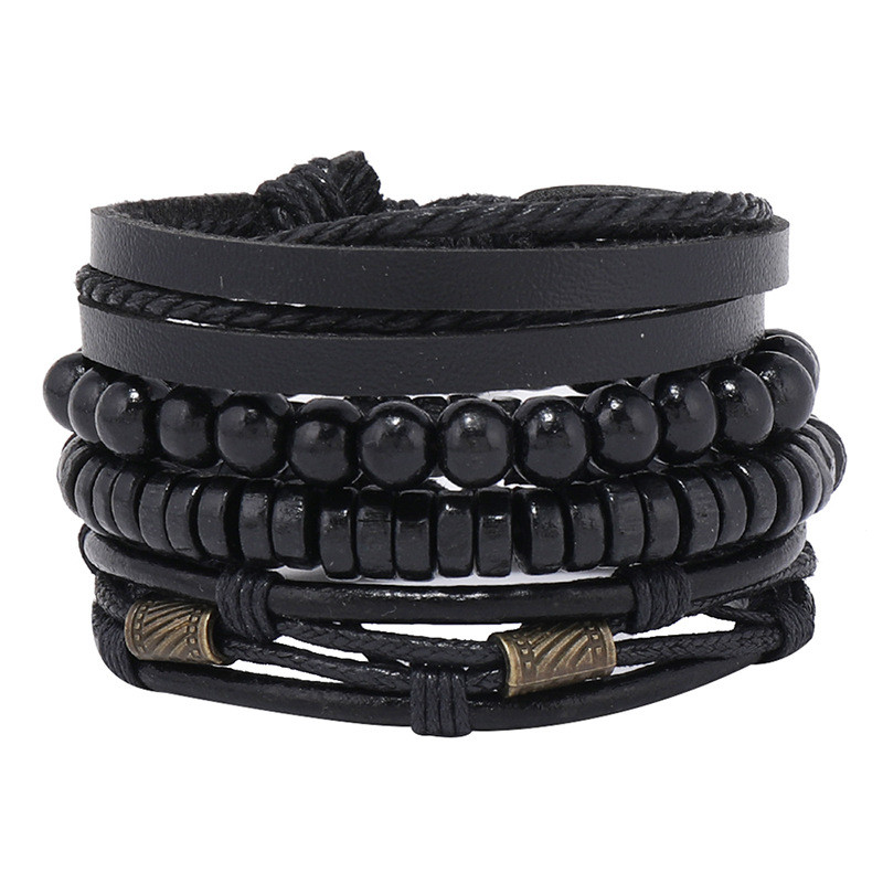 Cross-Border Hot-Selling Jewelry Creative Hand-Woven Multi-Layer Leather Bracelet Simple DIY 4-Piece Set Combination Vintage Bracelet