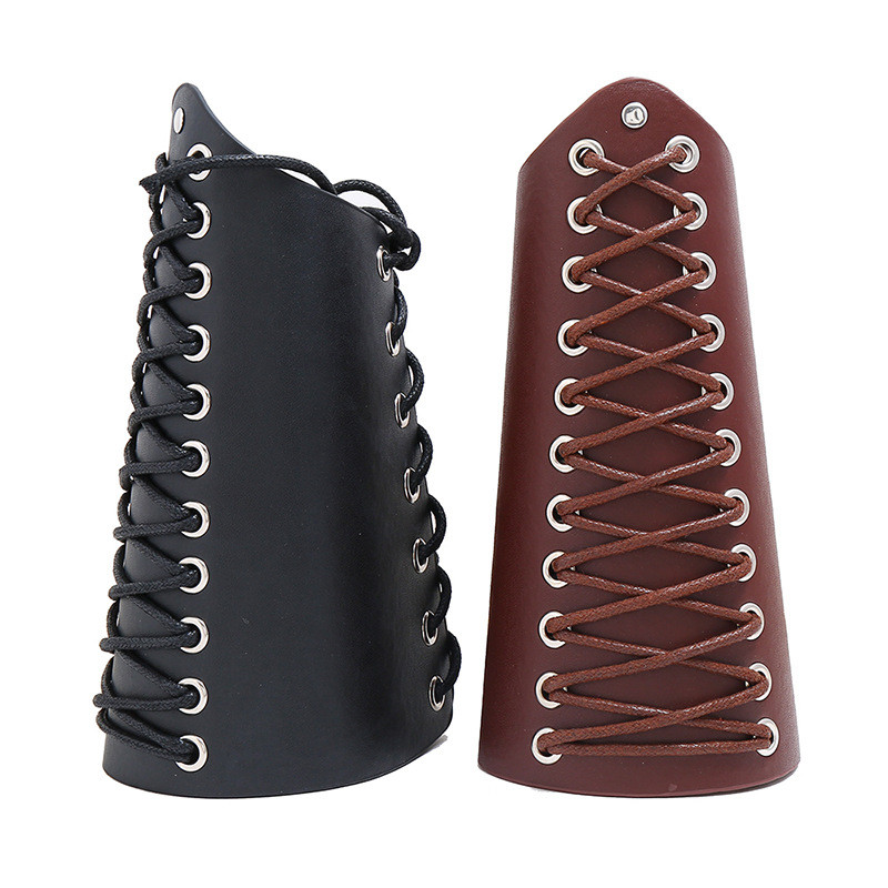 European and American New Rock Punk Wide Leather Bracelet Simple Wax Thread Woven Leather Wristband Motorcycle Riding Arm Guard