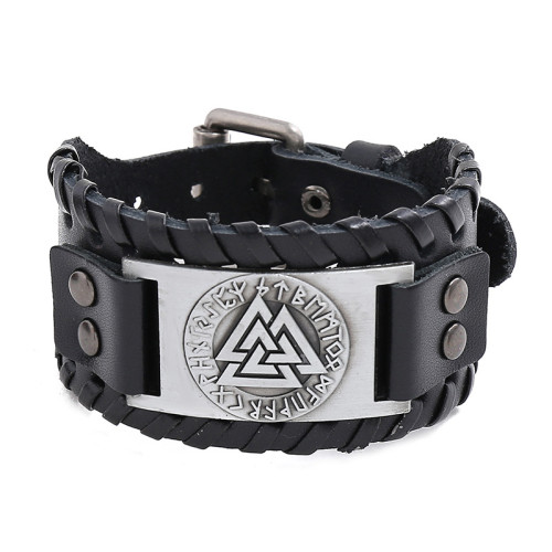 Cross-Border Hot-Selling Jewelry Nordic Retro Viking Totem Leather Bracelet Odin Mark Men's Bracelet One Piece Dropshipping