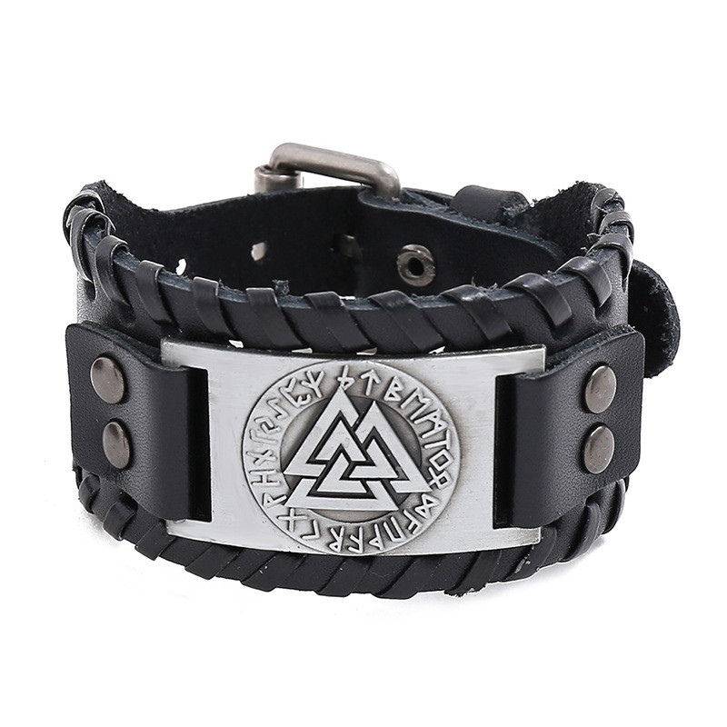 Cross-Border Hot-Selling Jewelry Nordic Retro Viking Totem Leather Bracelet Odin Mark Men's Bracelet One Piece Dropshipping