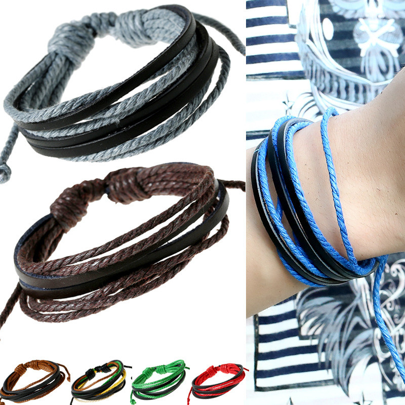 Cross-Border Hot-Selling Accessories Personalized Hand-Woven Multi-Layer Cowhide Bracelet Simple Versatile Unisex Student Hand Jewelry Wristband