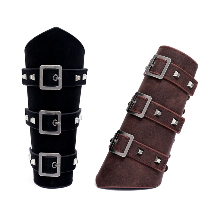 Hot-Selling Accessories New Exaggerated Men's Leather Wrist Guards Hand Guards Personality Wide Leather Punk Cycling...