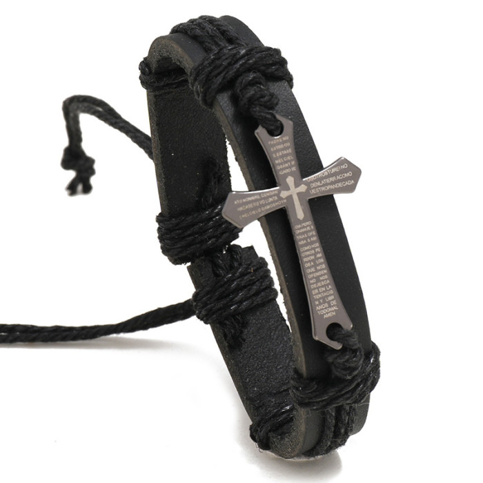 Trendy Fashion Jewelry Personality Handmade Woven Leather Bracelet Simple Pull Adjustment Retro Leather Wristband
