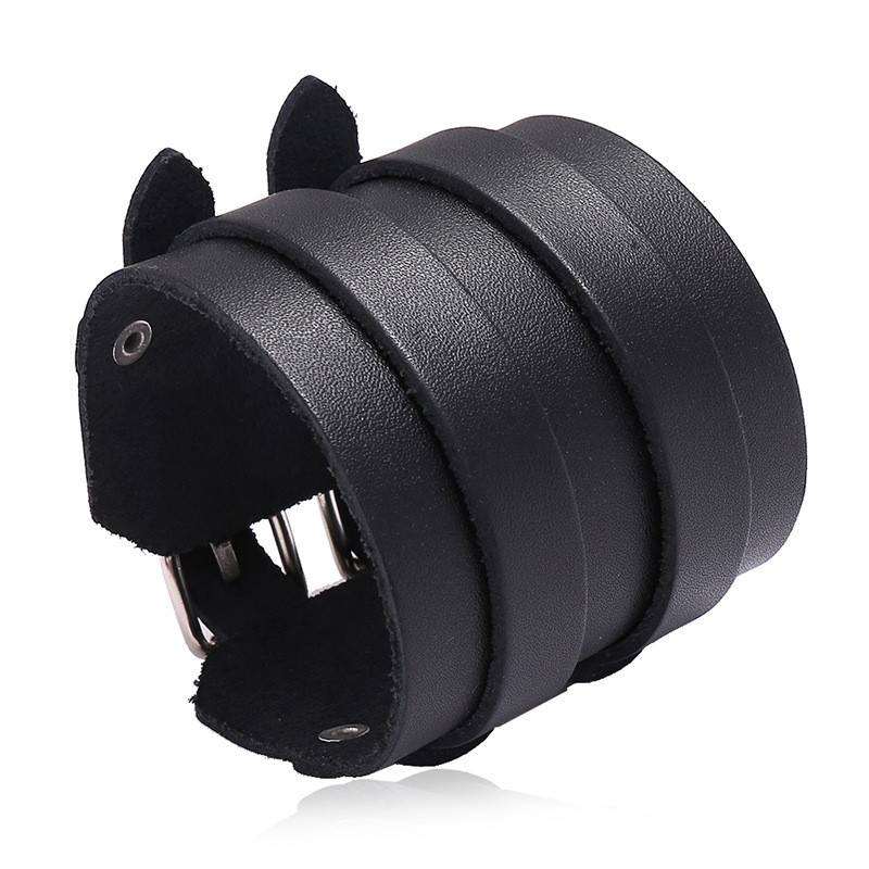 European and American Men's Punk Accessories Simple Double Layer Wide Cowhide Bracelet Cross-Border Stable Manufacturer Supply Genuine Leather Bracelet