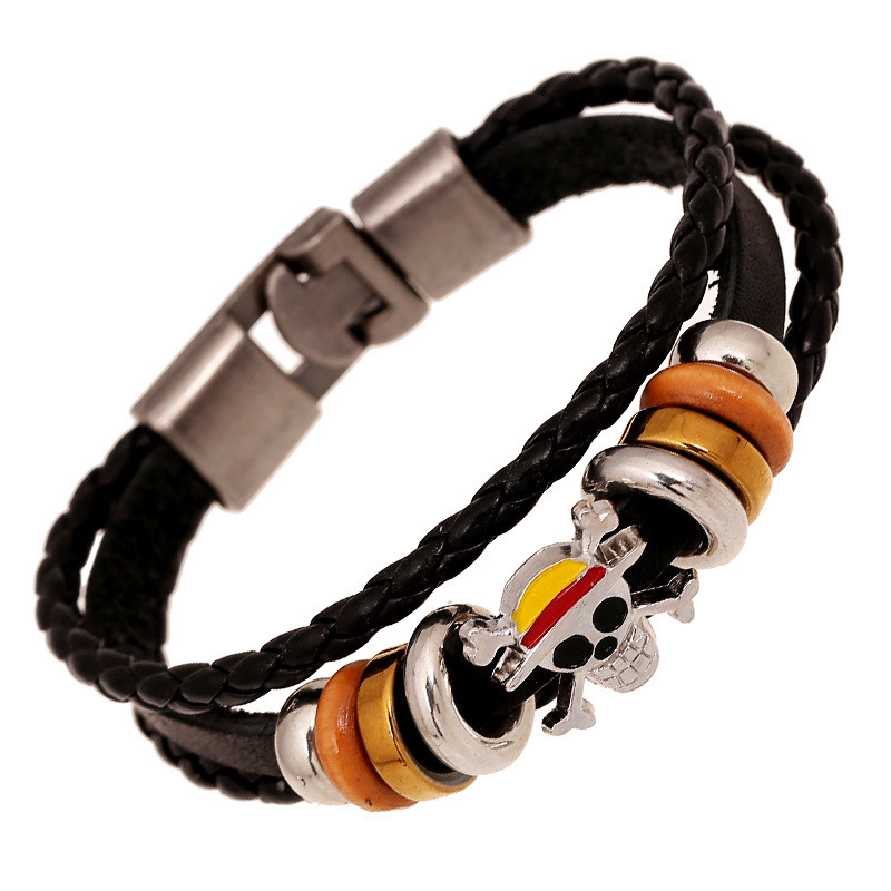 Punk Factory Direct Sale Punk Braided Leather Bracelet Simple Multi-layer Ghost Head Buckle Bracelet Cross-border Stable Supply
