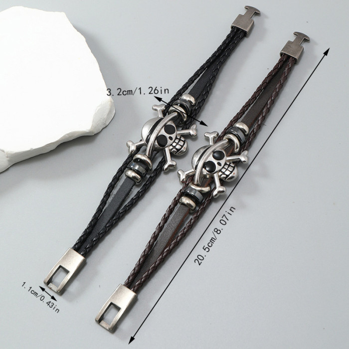 New Jewelry Simple Creative Alloy Skull Leather Bracelet Style Unique Halloween Bangle Bracelet
