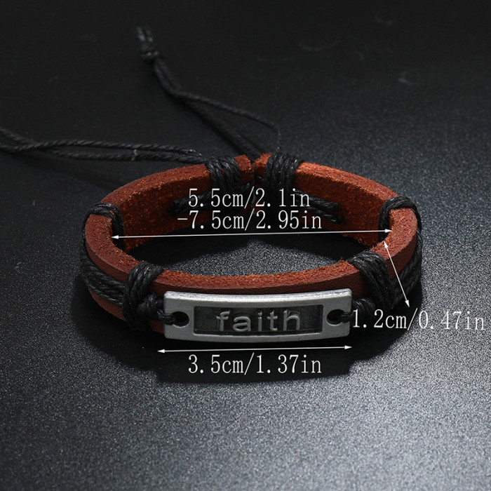 Punk New Style Accessories Personality Retro Cowhide Bracelet Simple Handmade Woven Alloy Faith Genuine Leather Bracelet