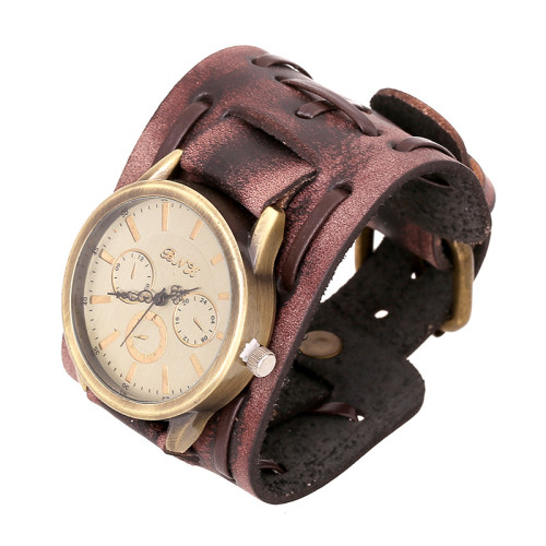 European and American Cross-Border Hot-Selling Vintage Woven Leather Bracelet Watch Wide Punk Men's Watch Bracelet