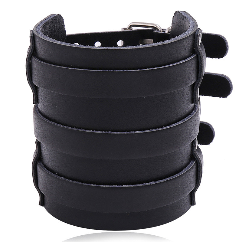 Cross-Border Hot-Selling Jewelry European and American Exaggerated Punk Leather Bracelet Multi-Layer Personality Trend Motorcycle Bicycle Wide Bracelet