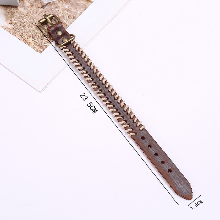 New Men's Accessories Handmade Stitching Vintage Leather Bracelet Adjustable Woven Wristband Accessories