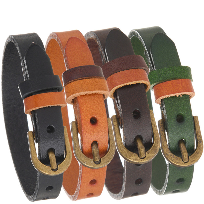 European and American Cross-Border New Retro Simple Cowhide Bracelet Men's Fashion Versatile Punk Rock Genuine Leather Bracelet