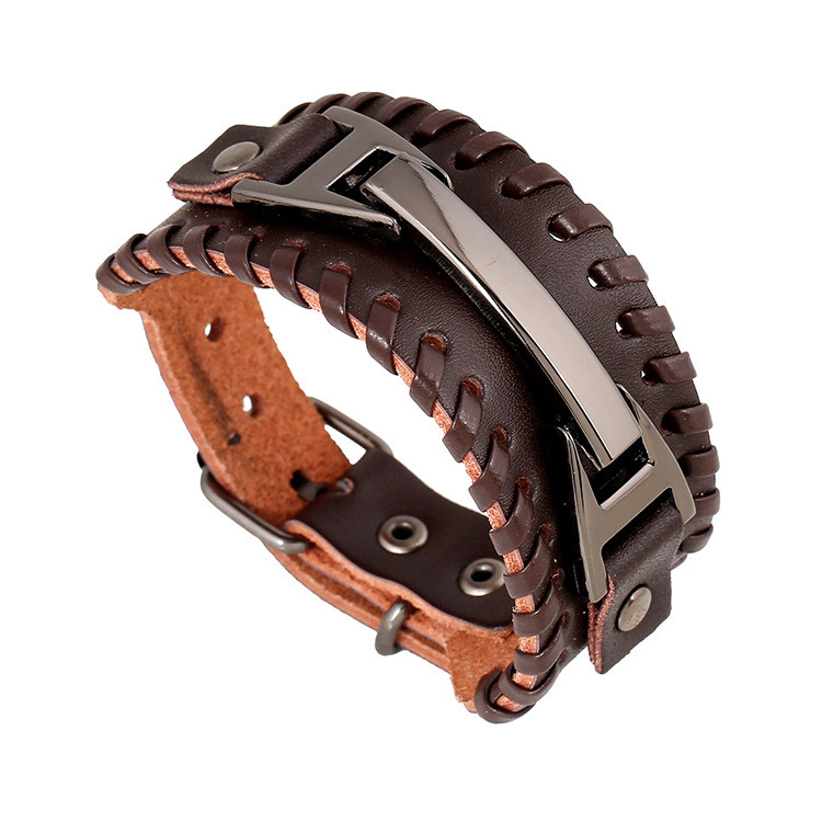 Cross-border eBay AliExpress Supply Punk Men's Leather Bracelet Yiwu Accessories Woven Genuine Leather Bracelet
