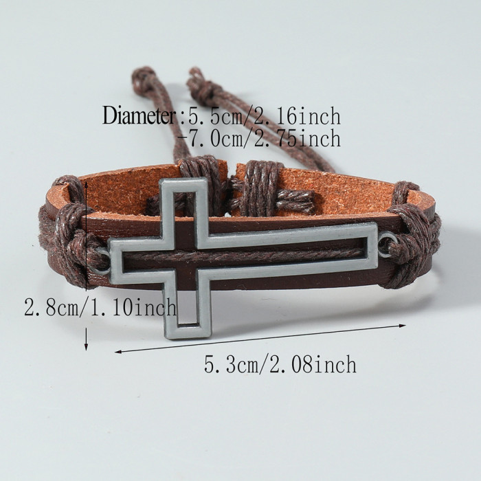New Style Accessories Simple Handmade Woven Vintage Leather Bracelet Creative Alloy Cross Men's Bracelet