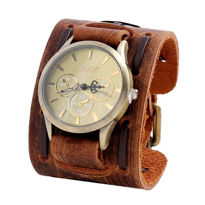 Hot-Selling Vintage Woven Leather Bracelet Watch Wide Punk Men's Watch Bracelet