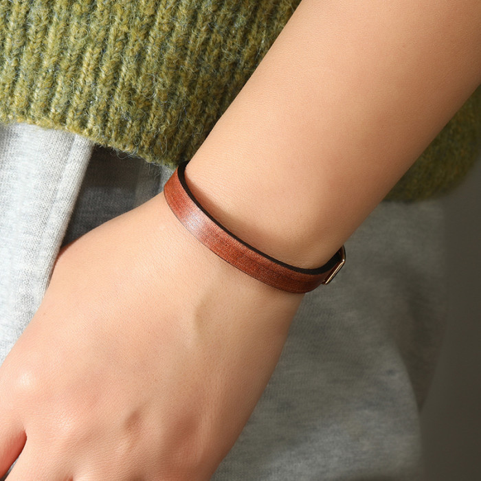 New Style Jewelry Simple Artistic Retro Distressed Leather Bracelet DIY Engraving Smooth Surface Unisex Bracelet Bangle
