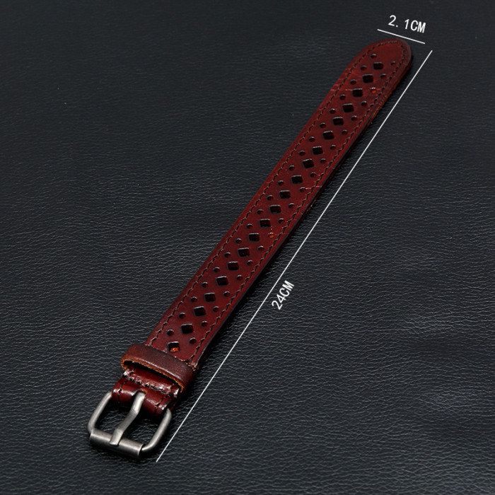 Hot-Selling Popular New Style Cowhide Bracelet Vintage Hollow Men's Wide Leather Bracelet Personalized Cycling Access...