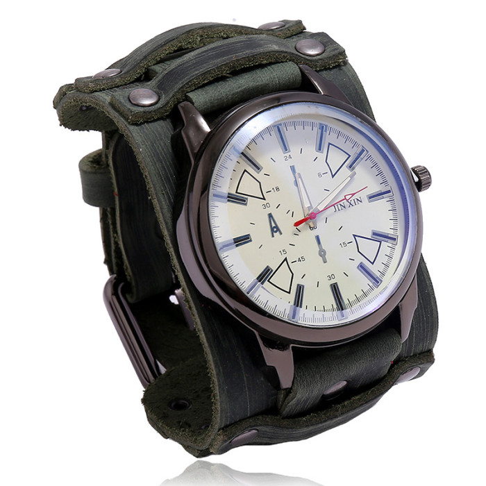 New Accessories Manufacturer Supply Retro Cowhide Watch Personalized Adjustable Punk Men's Leather Bracelet