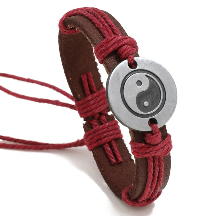 Cross-Border New Jewelry Simple Hand-Woven Bagua Cowhide Bracelet Vintage Alloy Yin Yang Tai Chi Bracelet Jewelry