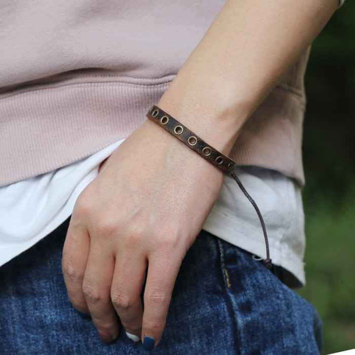 E-commerce Source Hand Jewelry Wholesale Vintage Brown Cowhide Bracelet Men's Woven Leather Accessories