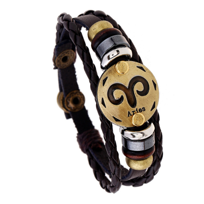 Jewelry Beaded 12 Zodiac Leather Bracelet Personalized Birthday Gift Adjustable Trendy Leather Wristband