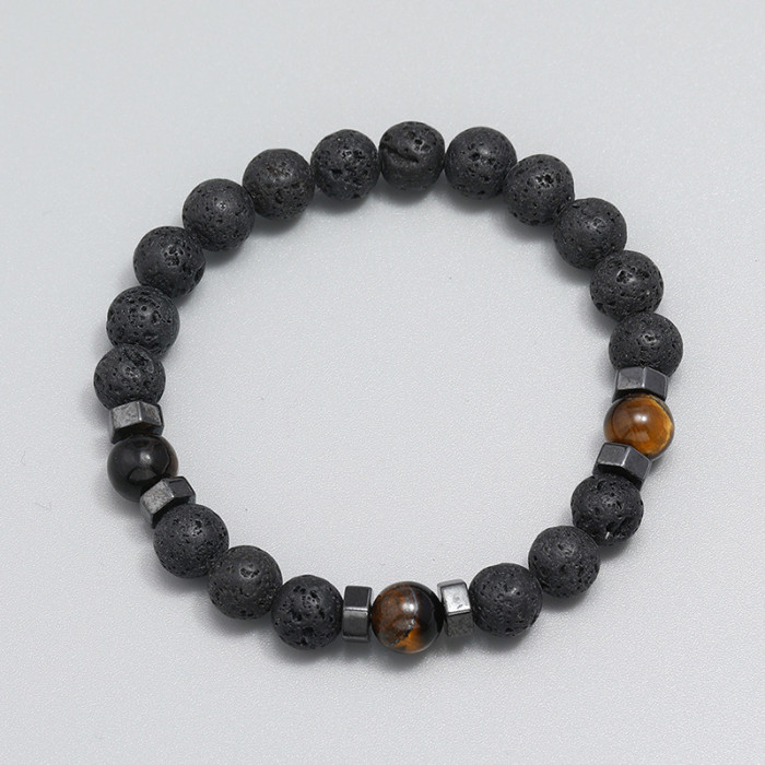 New Style Jewelry 8MM Amazon Beaded Bracelet Simple Retro Volcanic Stone Unisex Bracelet Wholesale