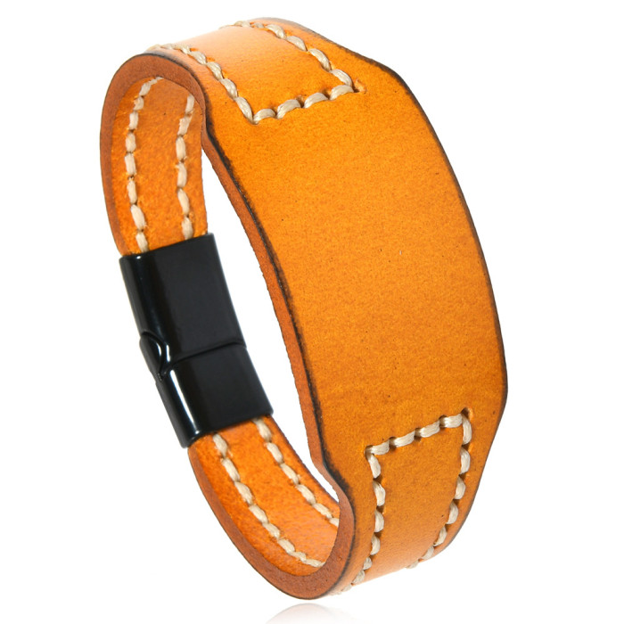 Personalized Creative Handmade Stitching Smooth Leather Bracelet Simple DIY Artistic Retro Style Unisex Couple Bracelet