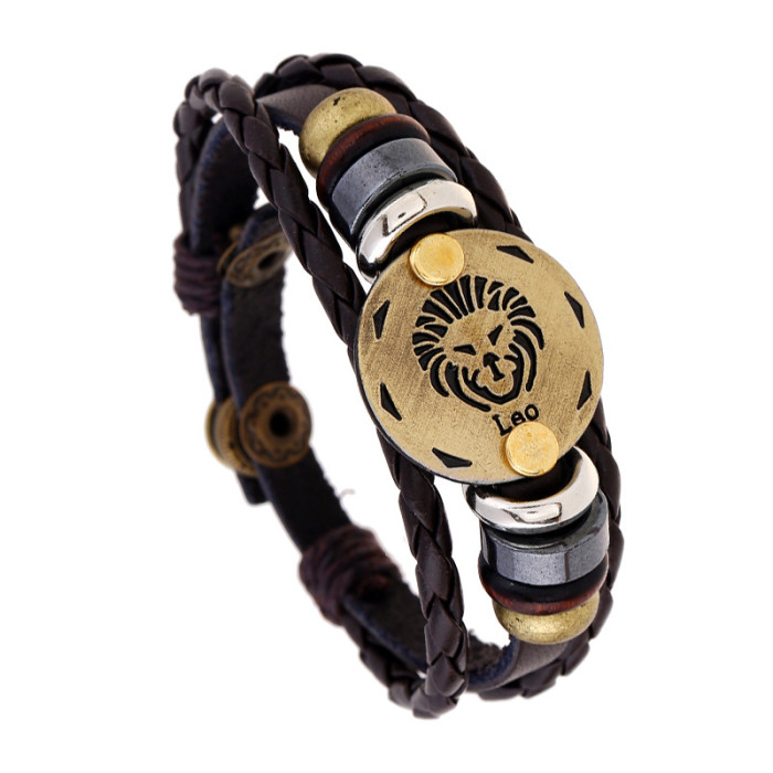 Jewelry Beaded 12 Zodiac Leather Bracelet Personalized Birthday Gift Adjustable Trendy Leather Wristband