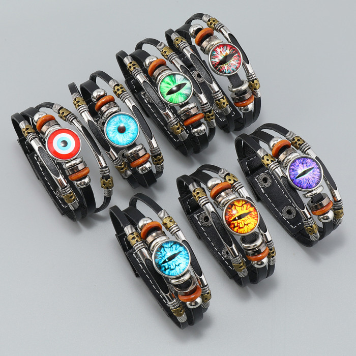 New Style Jewelry Amazon Hot-Selling Eye Leather Bracelet Creative Handmade Beaded Devil's Eye Bracelet