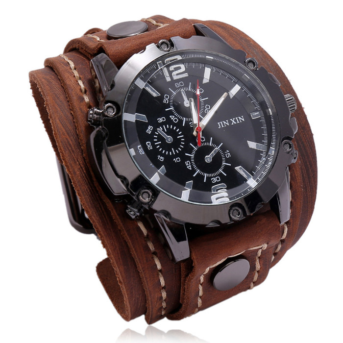 Punk New Style Accessories Retro Hand-stitched Leather Watch Source Exaggerated Men's Leather Bracelet