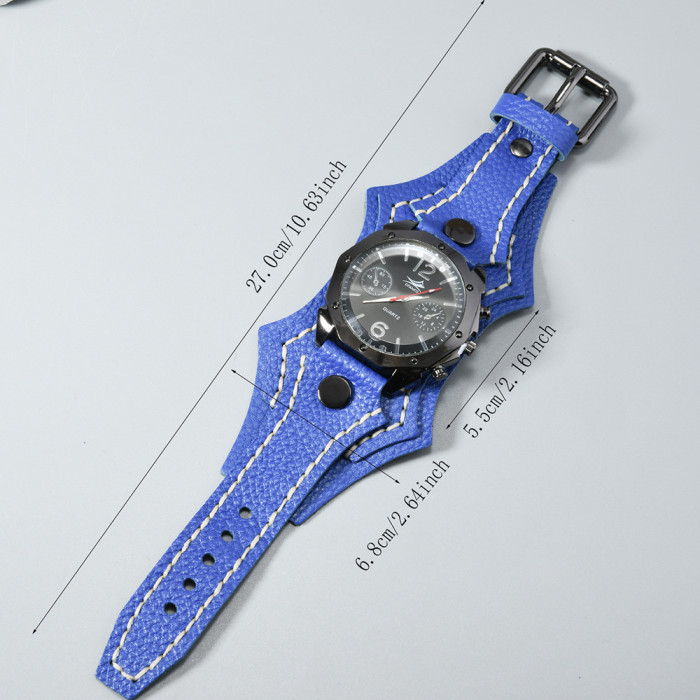 European and American New Style Accessories Retro Multi-layer Hand-stitched Leather Watch Exaggerated Punk Rock Style Men's Bracelet Watch