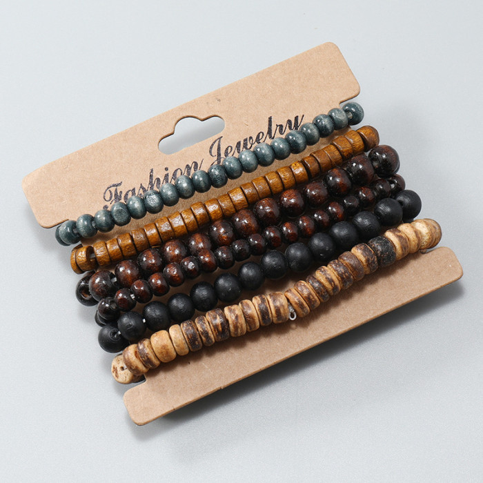 Hot-Selling New Accessories Simple Handmade Beaded Bracelet Artistic Retro Elastic Cord Coconut Shell Wooden Bead Bra...