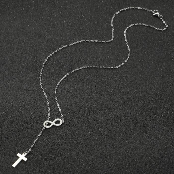 Cross-Border Amazon Source European and American Simple Geometric Cross Eight-Character Double Pendant Necklace for Women Wholesale Ins Style