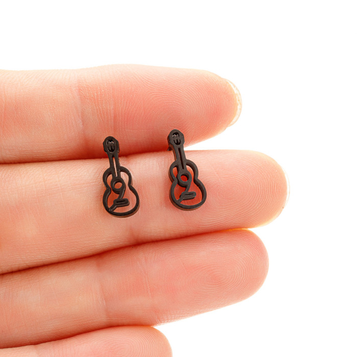 INS Style 18K Gold Plated Violin Hollow Earrings Music Series Stainless Steel Guitar Mini Earrings Wholesale