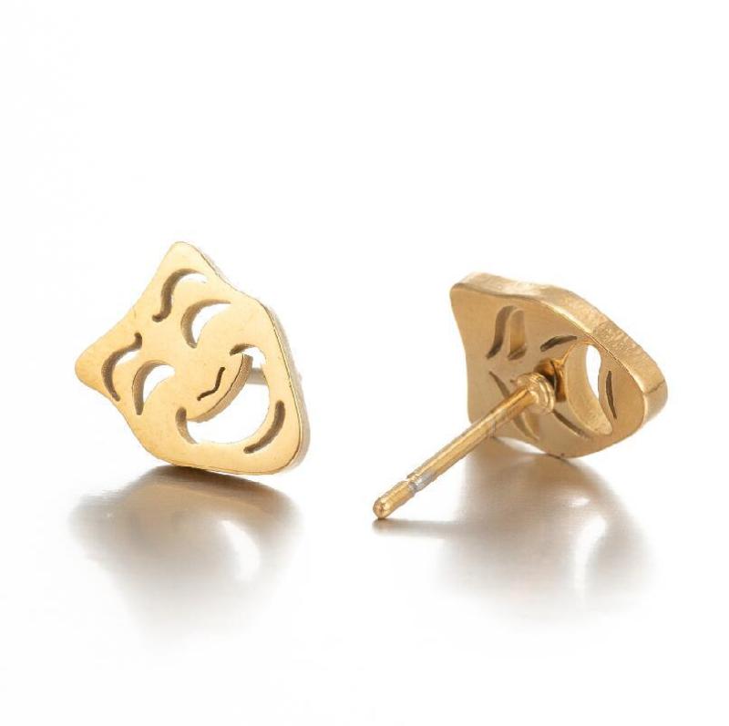 Fashion Black Smiley Face Earrings Ins Female Temperament Korean Simple Minimalist Style Asymmetric Crying Smiley Face Ear Bone Stud Ins